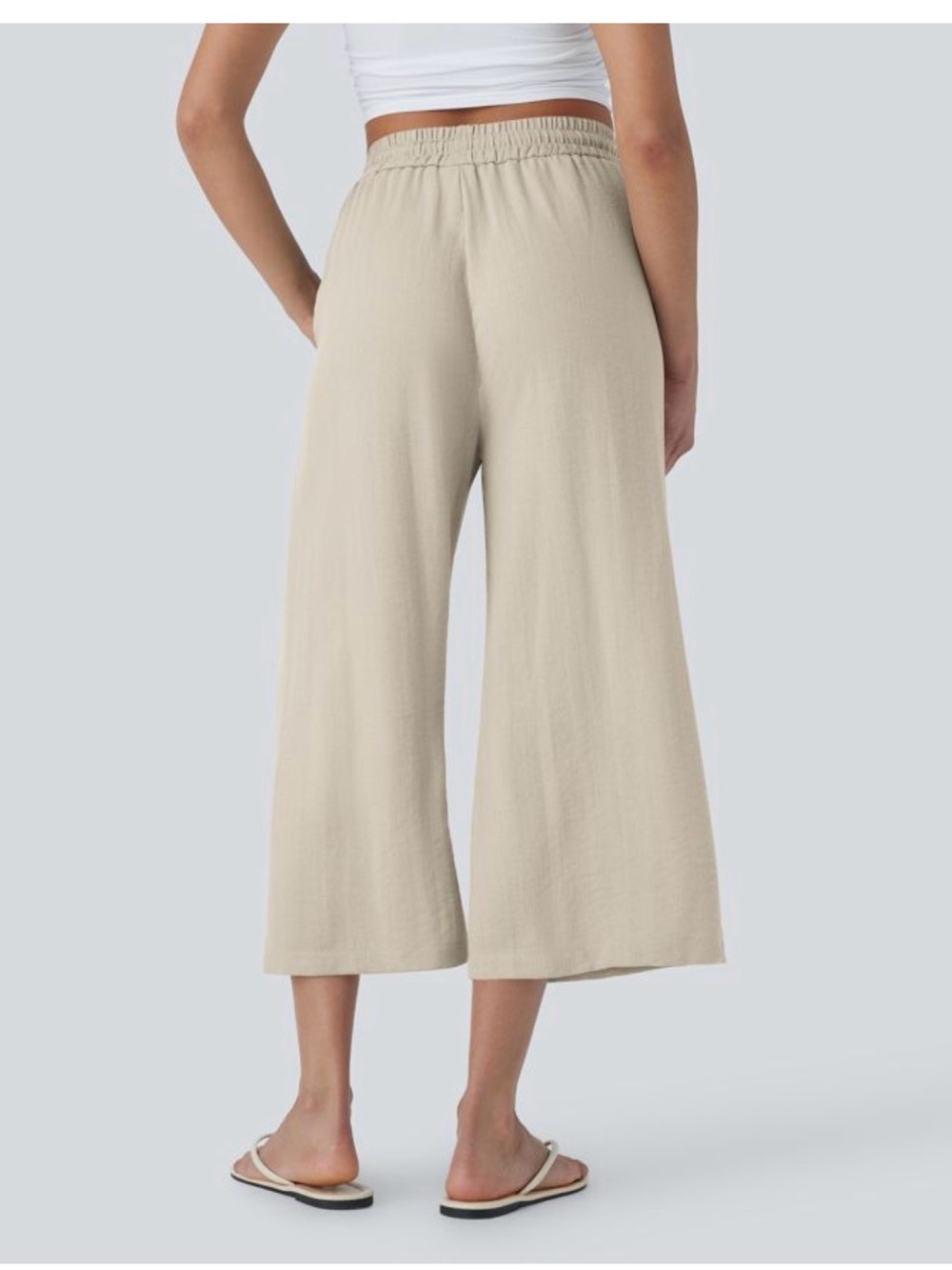 HALARA Wide-Leg Cropped Elastic Waist Pants - Cream